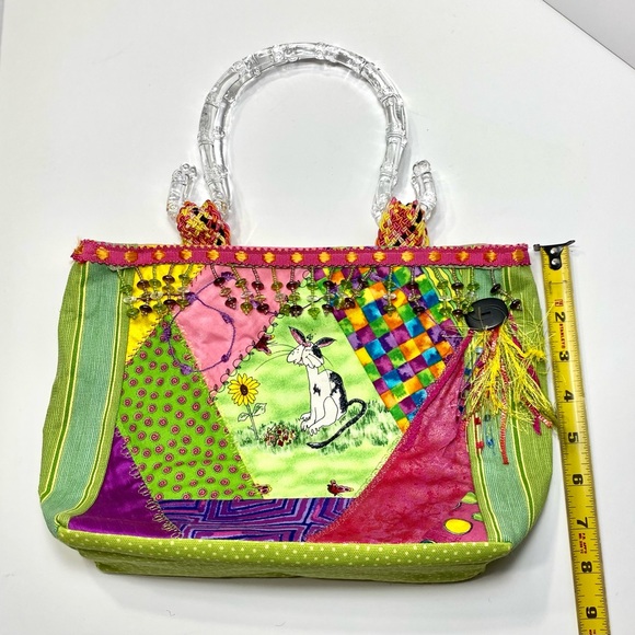 Cat Feline Canvas Multicolor Tote Bag Purse Embroidered Beads from Rose Clear - Picture 4 of 9
